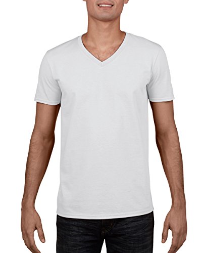 GILDAN Herren Soft Style V-Neck T-Shirt, weiß, L von Gildan