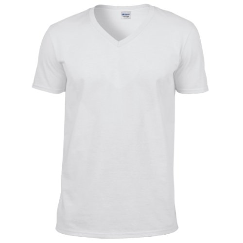 GILDAN Herren Soft Style V-Neck T-Shirt, weiß, L von Gildan