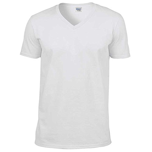 Gildan Herren Weiches V-Ausschnitt T-Shirt, weiß, XL von Gildan