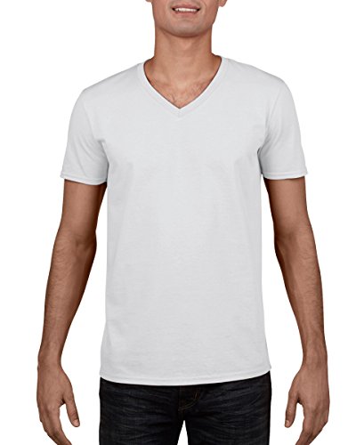 GILDAN Herren Soft Style V-Neck T-Shirt, weiß, XXL von Gildan