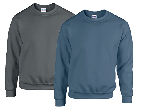 Gildan Herren Sweatshirt 50/50 Adult Crewneck Sweat, 1x Anthrazit + 1x Indigo + 1x HL Kauf Notizblock, XXL von Gildan