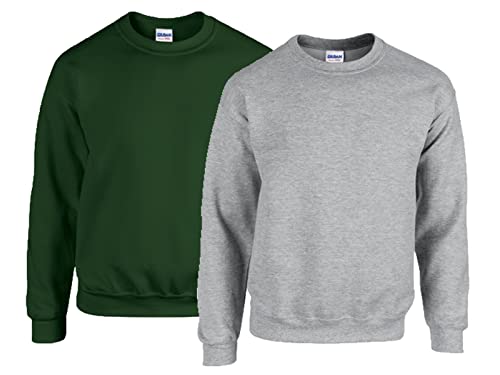 Gildan Herren Sweatshirt 50/50 Adult Crewneck Sweat, 1x Forest Green + 1x Sportgrey + 1x HL Kauf Notizblock, XXL von Gildan