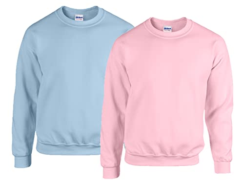 Gildan Herren Sweatshirt 50/50 Adult Crewneck Sweat, 1x Light Blue + 1x Light Pink + 1x HL Kauf Notizblock, L von Gildan