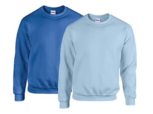 Gildan Herren Sweatshirt 50/50 Adult Crewneck Sweat, 1x Royal + 1x Light Blue + 1x HL Kauf Notizblock, XL von Gildan