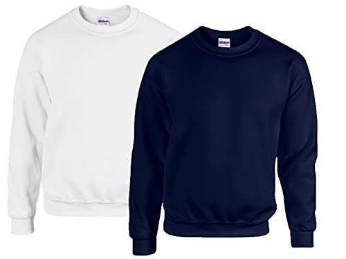 Gildan Herren Sweatshirt 50/50 Adult Crewneck Sweat, 1x Weiss + 1x Navy + 1x HL Kauf Notizblock, XXL von Gildan