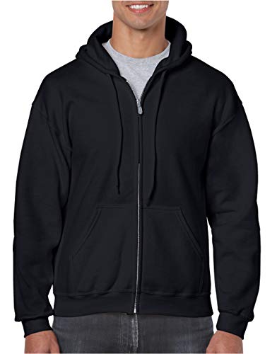 GILDAN Herren Adult 50/50 Cotton/Poly. Full Zip Hooded Sewat Sweatshirt, Schwarz (Black), Large (Herstellergröße: L) von Gildan