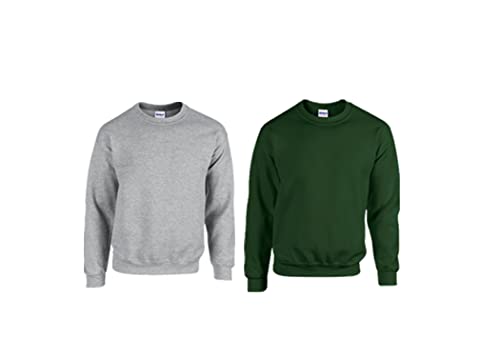 Gildan Herren Sweatshirt aus Fleece mit Rundhalsausschnitt, Stil G18000/1x Forest Green + 1x Sportgrey + 1x HL Kauf Notizblock, M von Gildan