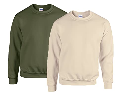 Gildan Herren Sweatshirt aus Fleece mit Rundhalsausschnitt, Stil G18000/1x Military Green + 1x Sand + 1x HL Kauf Notizblock, M von Gildan