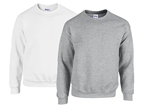 Gildan Herren Sweatshirt aus Fleece mit Rundhalsausschnitt, Stil G18000/1x Weiss + 1x Sportgrey + 1x HL Kauf Notizblock, XXL von Gildan