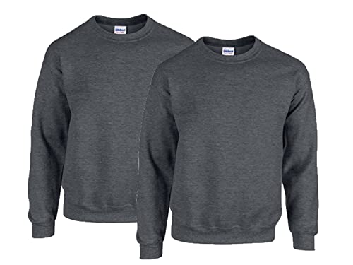 Gildan Herren Sweatshirt aus Fleece mit Rundhalsausschnitt, Stil G18000/2x Dark Heather + 1x HL Kauf Notizblock, 5XL von Gildan