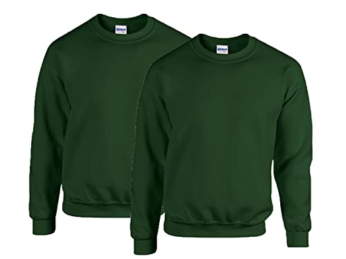 Gildan Herren Sweatshirt aus Fleece mit Rundhalsausschnitt, Stil G18000/2x Forest Green + 1x HL Kauf Notizblock, XL von Gildan