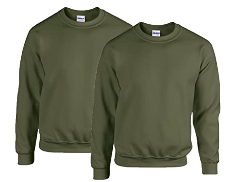 Gildan Herren Sweatshirt aus Fleece mit Rundhalsausschnitt, Stil G18000/2x Military Green + 1x HL Kauf Notizblock, XL von Gildan