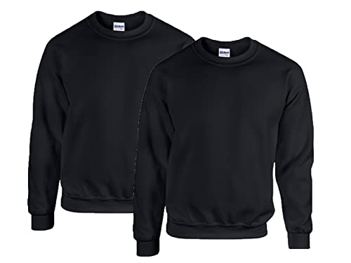 Gildan Herren Sweatshirt aus Fleece mit Rundhalsausschnitt, Stil G18000/2x Schwarz + 1x HL Kauf Notizblock, XL von Gildan