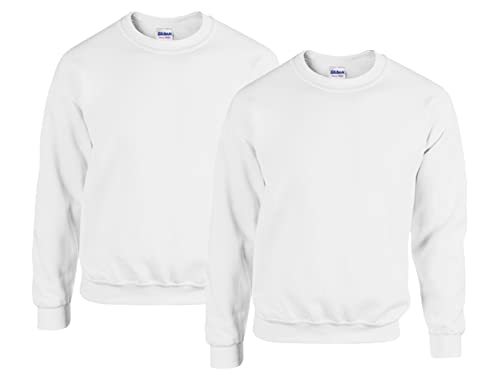 Gildan Herren Sweatshirt aus Fleece mit Rundhalsausschnitt, Stil G18000/2x Weiss + 1x HL Kauf Notizblock, M von Gildan