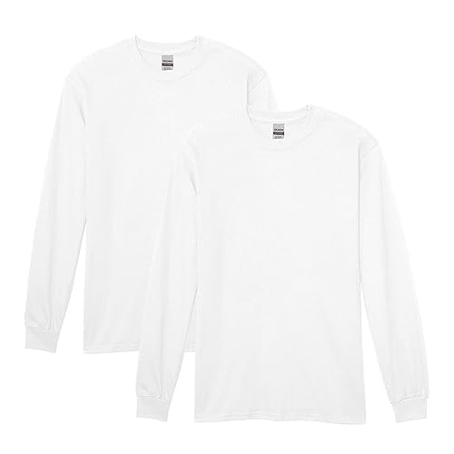 Gildan Herren T-Shirt Heavy Cotton Long Sleeve Style G5400, 2er-Pack Hemd, Weiß, 3X-Groß von Gildan