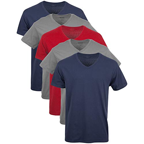 Gildan Herren T-Shirt mit V-Ausschnitt, Multipack, Stil G1103 Unterwäsche, Marineblau/Anthrazit/Kardinalrot (5er-Pack), XL von Gildan