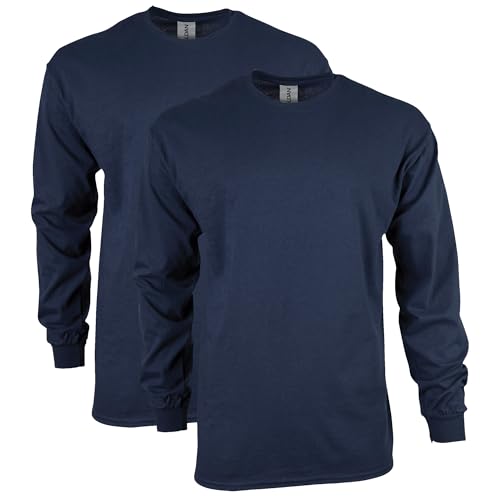 Gildan Unisex-Erwachsene Ultra Cotton Long Sleeve, Style G2400, Multipack T-Shirt, Marineblau, 2 Stück, XL (2er Pack) von Gildan