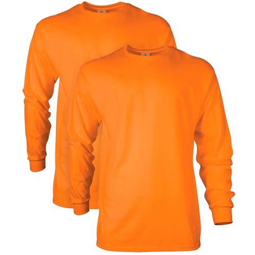 Gildan Herren Ultra Cotton Adult Long Sleeve T-Shirt, 2-Pack Hemd, Safety Orange, XX-Large von Gildan