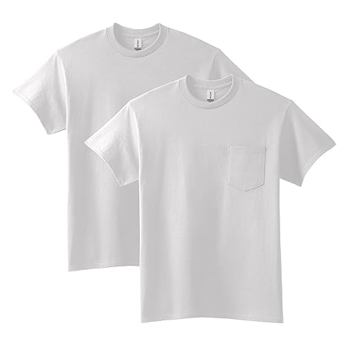 Gildan Herren Ultra Cotton Adult T-Shirt mit Tasche, 2er-Pack Hemd, Weiß, Mittel von Gildan