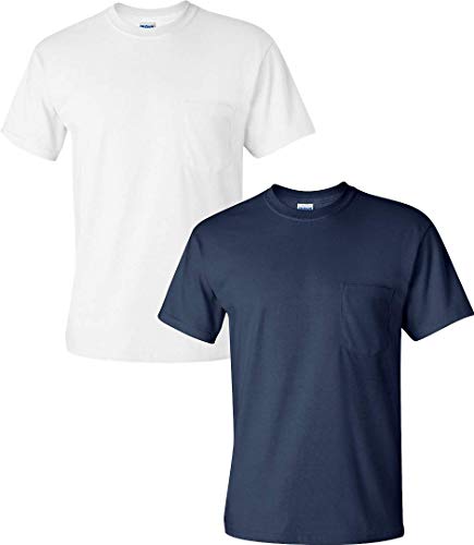 Gildan Herren Ultra Cotton Adult T-Shirt mit Tasche, 2er Pack - Weiß - Mittel von Gildan