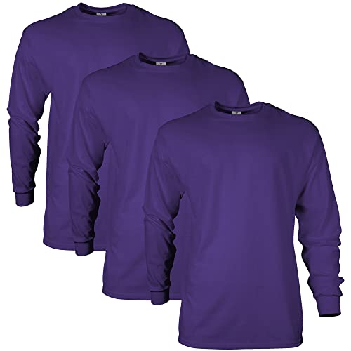 Gildan Unisex-Erwachsene Ultra Cotton Langarm, Stil G2400, Multipack T-Shirt, Violett (3er-Pack), XXL von Gildan