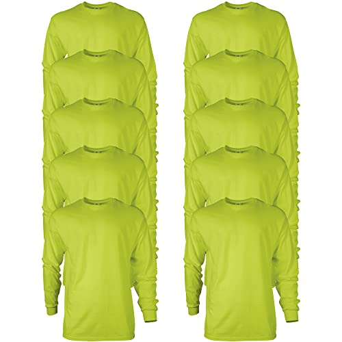 Gildan Herren Ultra Cotton Long Sleeve T-shirt Style G2400, Multipack T Shirt, Safety Green (10er-pack), 3XL EU von Gildan