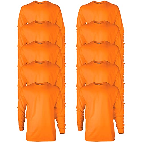 Gildan Herren Ultra Cotton Long Sleeve T-shirt Style G2400, Multipack T Shirt, Safety Orange (10er-pack), 3XL EU von Gildan