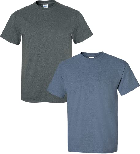 Gildan Herren Ultra Cotton T-Shirt Style G2000, 2er-Pack, Dark Heather/Heather Indigo, X-Groß von Gildan