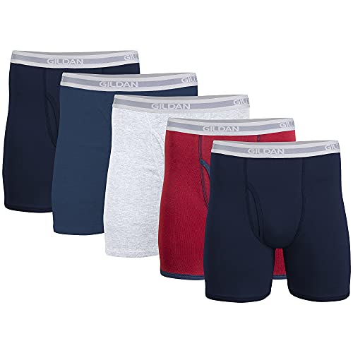 Gildan Herren Underwear Boxer Briefs, Multipack Retroshorts, Marineblau/Heather Navy/Sport Grey/Dot/Navy (5er-Pack, Klassische Länge), Small von Gildan