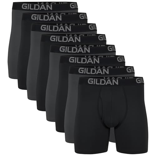 Gildan Herren Unterwäsche Baumwolle Stretch Boxershorts Multipack Retroshorts, Black Soot/Charcoal Sky (8er-Pack, Regular Leg), X-Large von Gildan