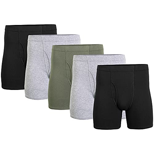 Gildan Herren Underwear Covered Waistband Boxer Briefs, Multipack Retroshorts, Schwarz/Sport Grey Heather/Military Green (5er-Pack), Medium von Gildan