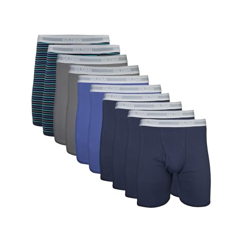Gildan Herren Unterwäsche Boxershorts, Multipack Retroshorts, Mixed Navy (10er-Pack, Klassische Länge), Medium von Gildan