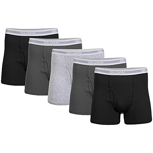 Gildan Herren Underwear Boxer Briefs, Multipack Retroshorts, Schwarz/Anthrazit/Sportgrau (5er-Pack, kürzere Länge), Large von Gildan