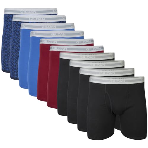 Gildan Herren Unterwäsche Boxershorts, Multipack Retroshorts, Schwarz/Granat/Königsblau/Diamant (10er-Pack, Klassische Länge), Large von Gildan