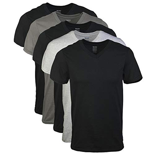 Gildan Herren V-Ausschnitt T-Shirts Multipack Style G1103 Unterhemd, Schwarz/Sport Grey/Charcoal (5er-Pack), Klein von Gildan