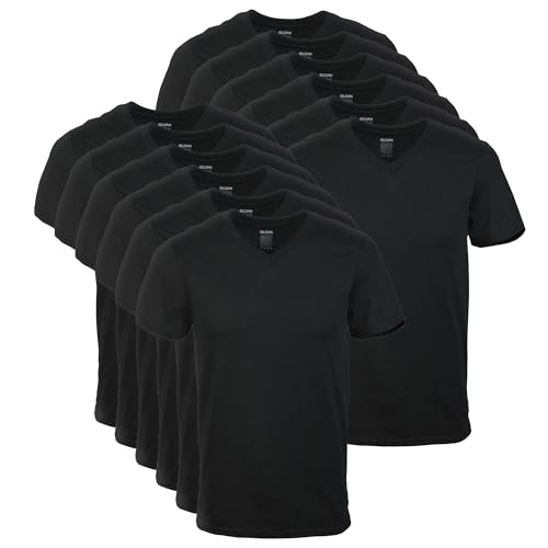 Gildan Herren V-Neck T-Shirts Multipack Style G1103, Schwarz (12er-Pack), L von Gildan