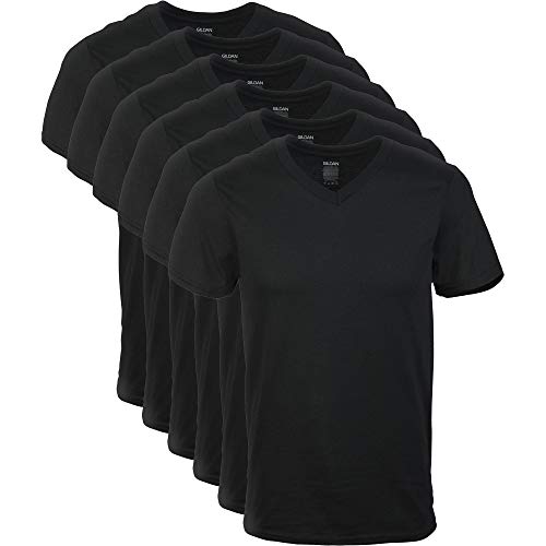 Gildan Herren V-Ausschnitt T-Shirts Multipack Style G1103 Unterwäsche, Schwarz (6er-Pack), L von Gildan