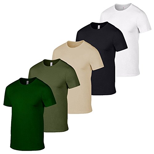 Gildan Mens Softstyle T-shirt 5-Pack, Black/Forest/Military Green/Sand/White, XL von Gildan