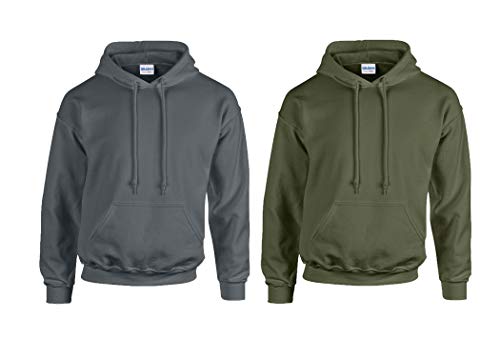 Gildan Schwerer Stoff Kapuzenpulli (L, 2er Anthrazit/Military) von Gildan