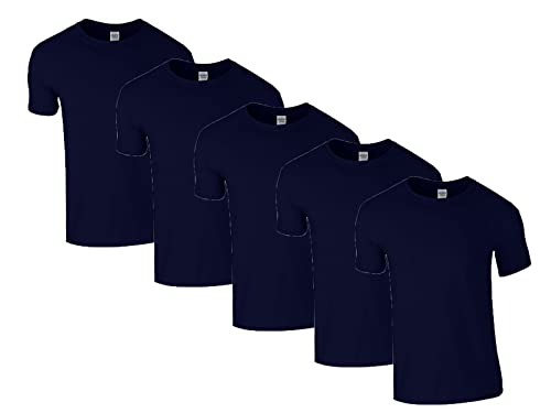 Gildan Soft-Style Herren T-Shirt, Kurzarm, Rundhalsausschnitt, 5X Navy & 1 HLKauf Block, XL (5er Pack) von Gildan