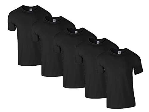 Gildan Soft-Style Herren T-Shirt, Kurzarm, Rundhalsausschnitt, 5X Schwarz & 1 HLKauf Block, 4XL (5er Pack) von Gildan