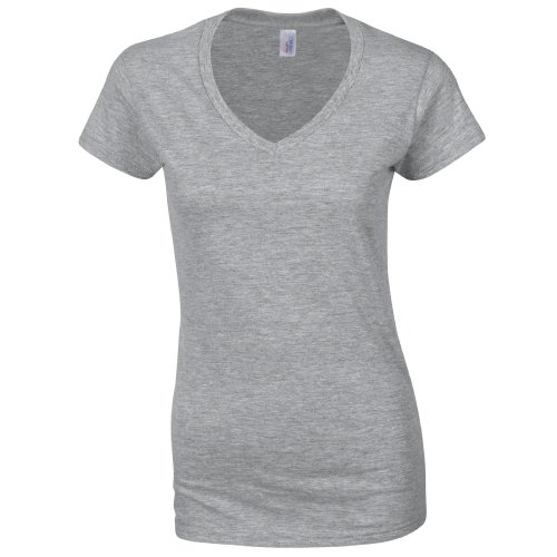 Gildan Softstyle Damen T-Shirt mit V-Ausschnitt Gr. M, Grau (Sports Grey) von Gildan