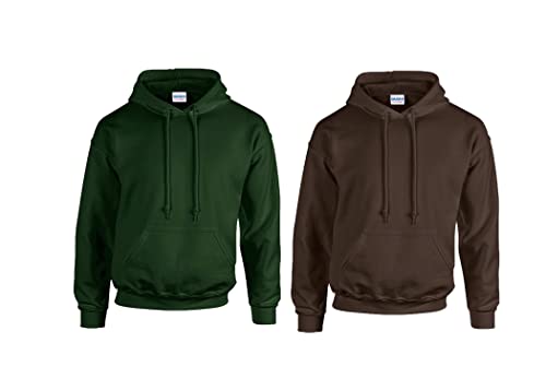 Gildan Sweatshirt mit Kapuze Heavy Blend L,1x Forest Green, 1x Dark Choco & 1 HLKauf Block von Gildan