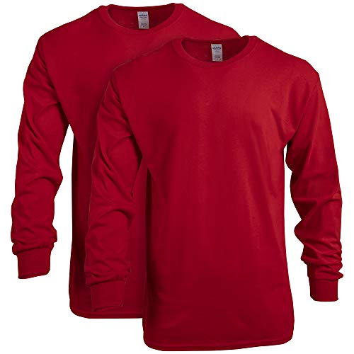Gildan Uni-Erwachsene Langärmeliges Schwerer Baumwolle, Stil G5400, 2er-Pack T-Shirt, Rot/Ausflug, einfarbig (Getaway Solids), Mittel von Gildan