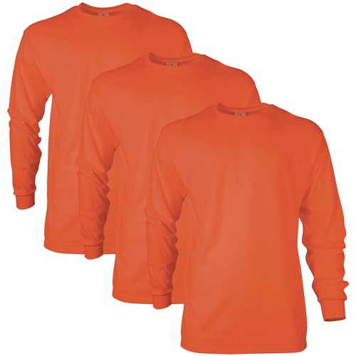 Gildan Unisex-Erwachsene Ultra Cotton Long Sleeve, Style G2400, Multipack T-Shirt, Orange (3er-Pack), L von Gildan