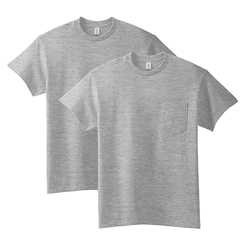 Gildan Uni-Erwachsene Ultra Cotton T-Shirt mit Tasche, Style G2300, 2er-Pack Hemd, Grau-Sport Grey, Mittel von Gildan
