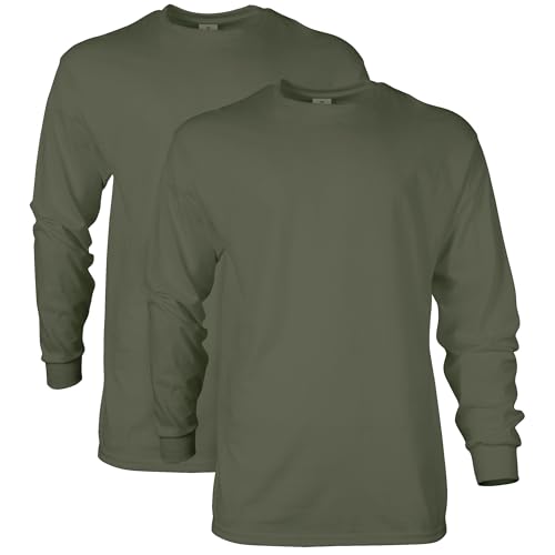 Gildan Unisex-Erwachsene Ultra Cotton Long Sleeve, Style G2400, Multipack T-Shirt, Militärgrün (2er-Pack), 3XL von Gildan