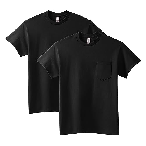 Gildan Uni-Erwachsene Ultra Cotton T-Shirt mit Tasche, Style G2300, 2er-Pack Hemd, Schwarz, Mittel von Gildan