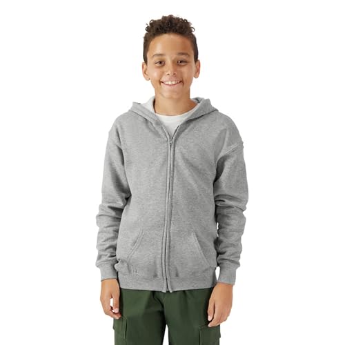Gildan Unisex-Kinder Full Zip Hooded Youth Sweatshirt Kapuzenpullover, Grau-Sport Grey, XL von Gildan