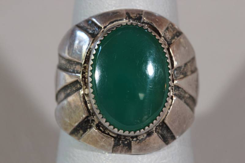 Antik Kunsthandwerk Ära Chrysopras Sterling Silber Ring Größe 5 von GildedAgeJewels